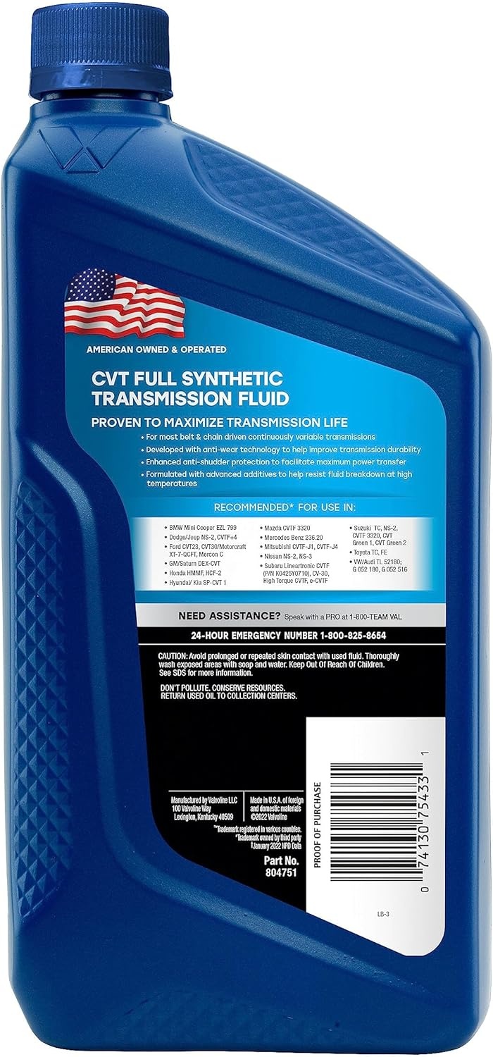 image:imageValvoline CVT Full Synthetic Continuously Variable Transmission Fluid 1 GA Case of 31 QT Pack of 2