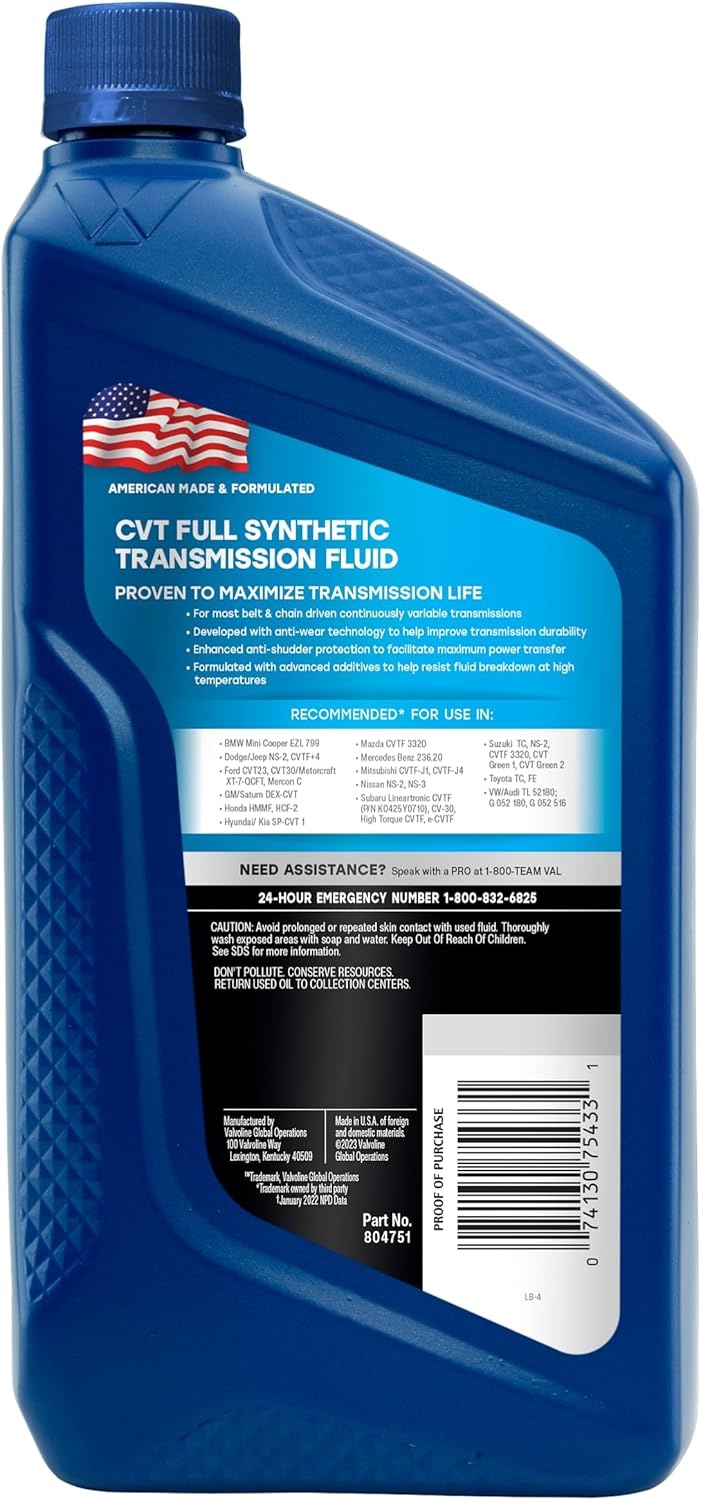 image:imageValvoline CVT Full Synthetic Continuously Variable Transmission Fluid 1 GA Case of 31 QT