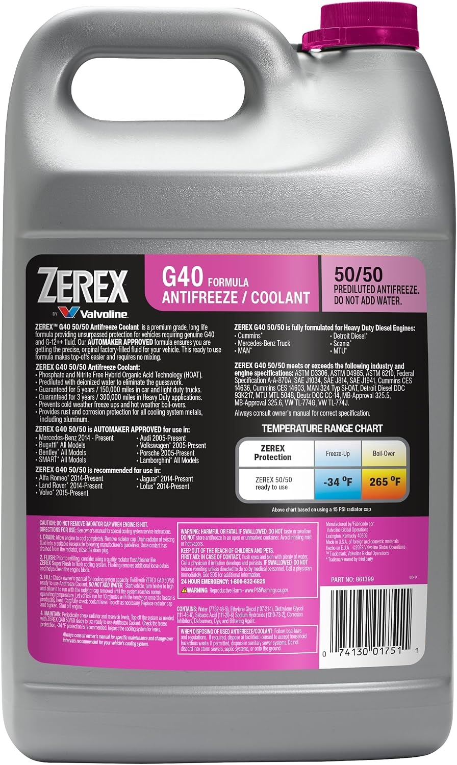 image:imageValvoline Zerex G40 5050 ReadytoUse Antifreeze Coolant 1 Gallon