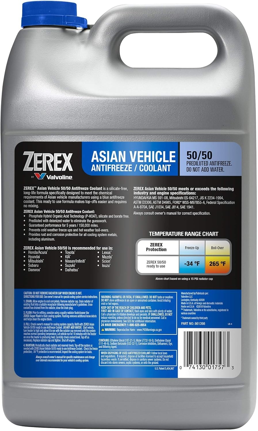image:imageZerex Asian Vehicle Blue Silicate and Borate Free 5050 Prediluted ReadytoUse AntifreezeCoolant 1 GAAsian Blue