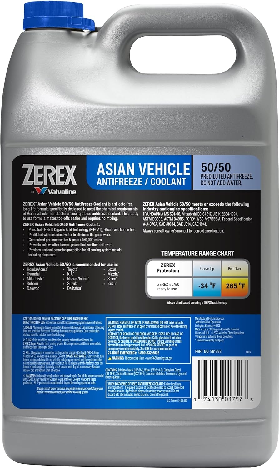 image:imageZerex Asian Vehicle Blue Silicate and Borate Free 5050 Prediluted ReadytoUse AntifreezeCoolant 1 GAAsian Blue