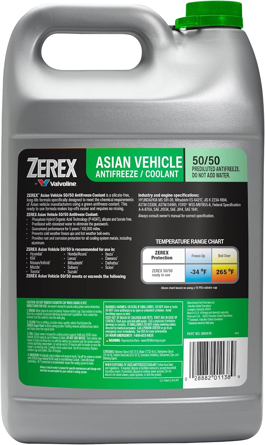 image:imageZerex Asian Vehicle Green 5050 ReadytoUse Antifreeze Coolant 1 Gallon1 Gallon